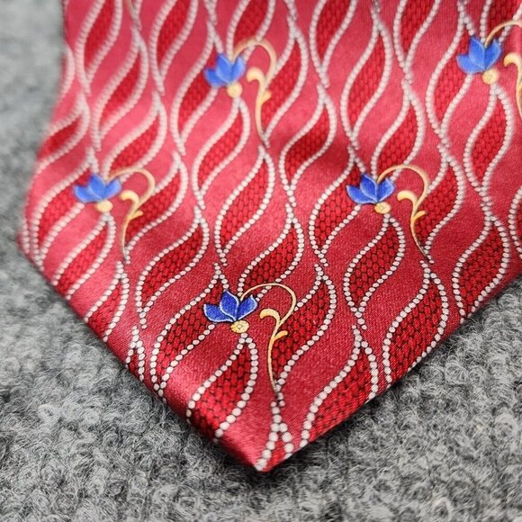 Faberge Necktie Men’s Red Pink Blue Flower All Silk Tie Handmade USA - Picture 2 of 8